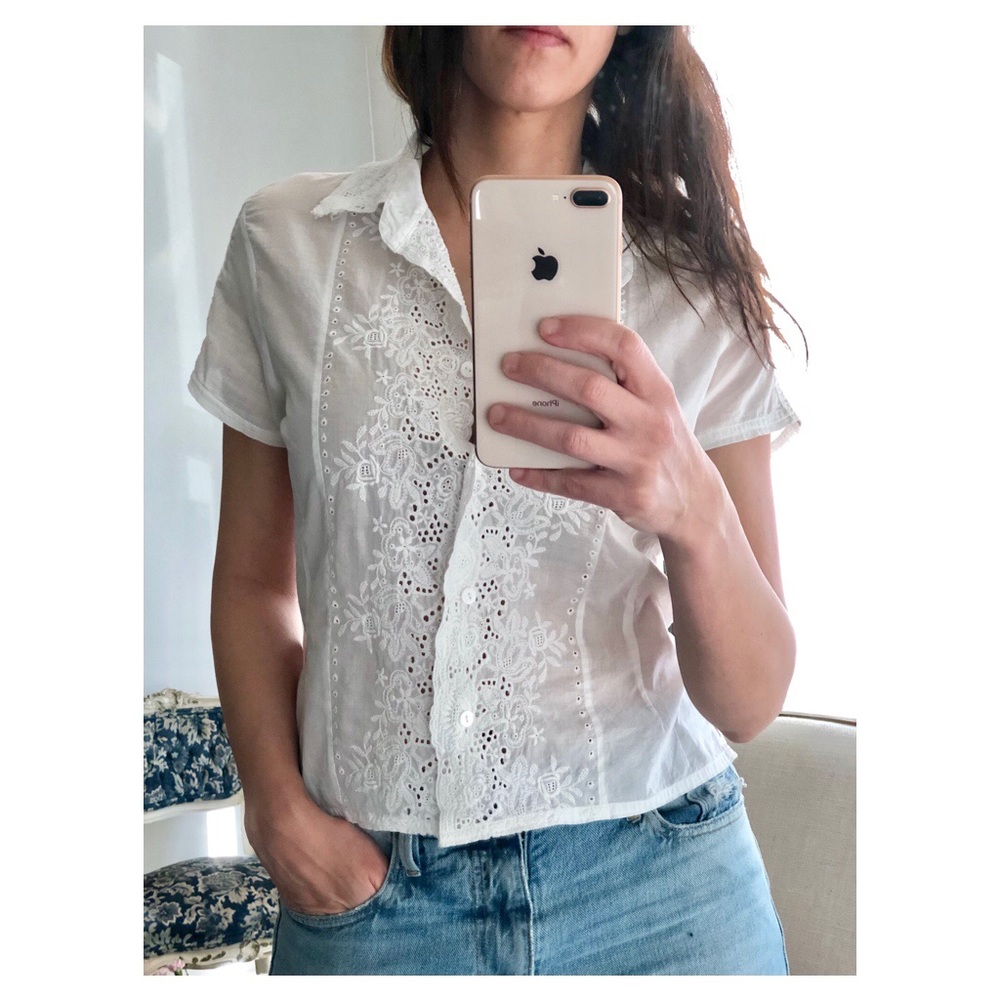 White eyelet cotton top